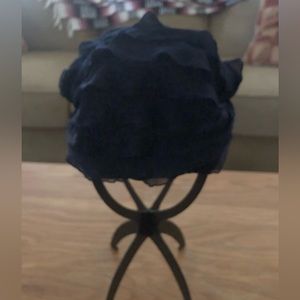 Navy Blue Frilly Turban Head Wrap